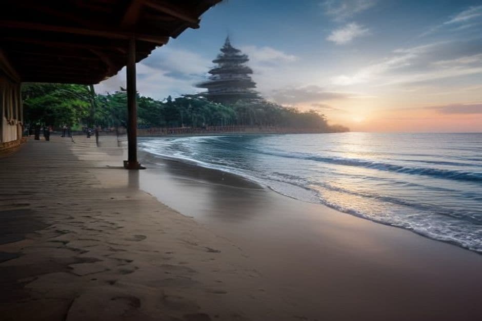 Bali beach with hotels in the background